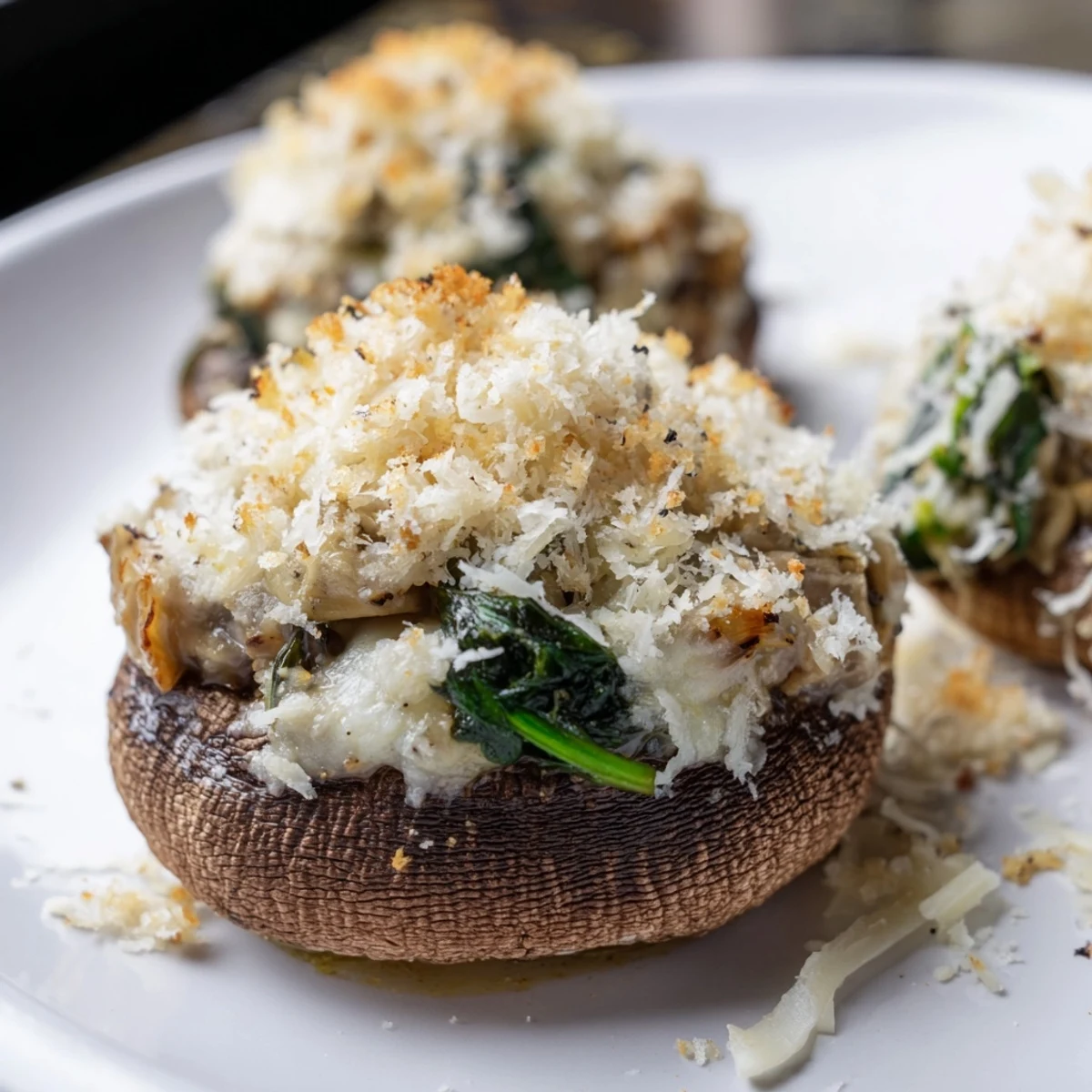Creamy Spinach and Artichoke Stuffed Mushrooms, golden and bubbly, perfect for any appetizer spread.