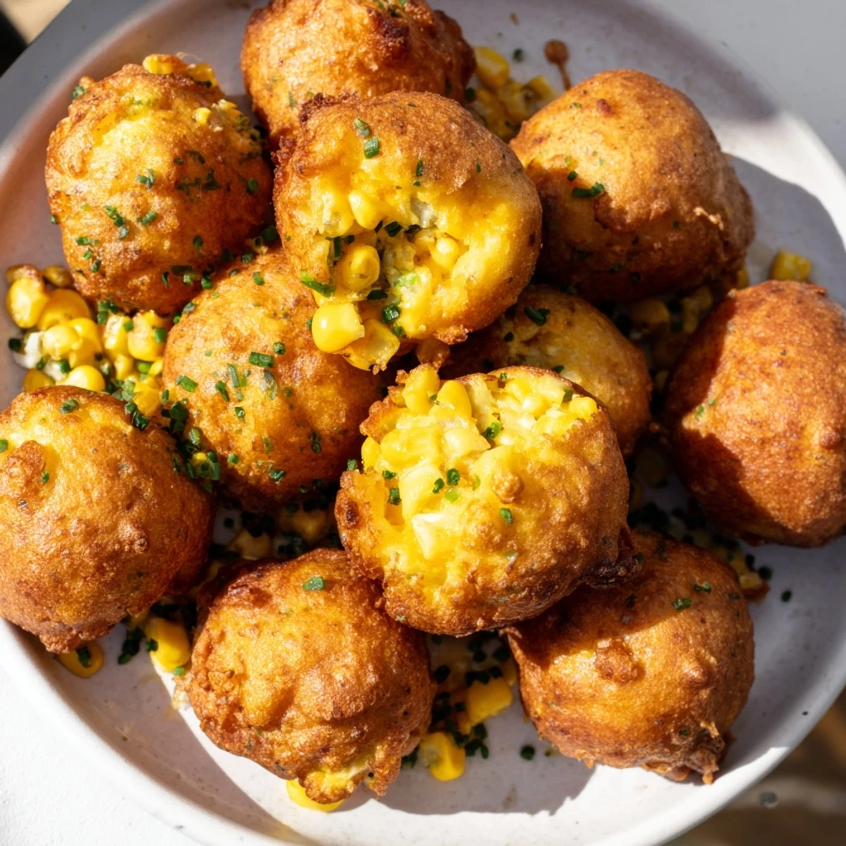 Imagine the aroma: Warm, golden corn and cheddar fritters, perfect for a satisfying snack or meal.