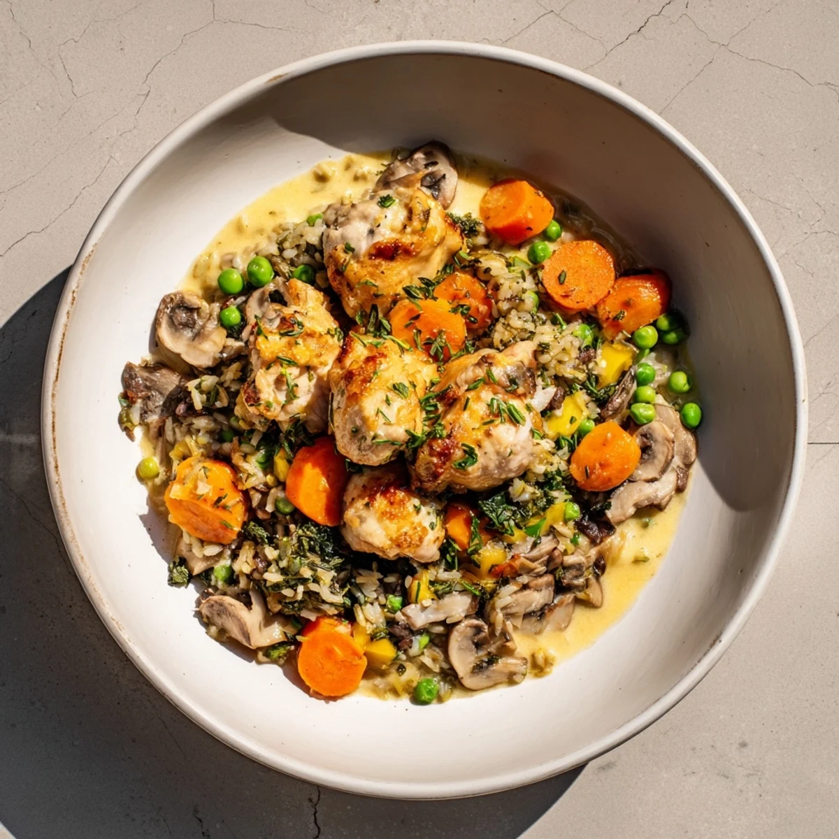 All-in-One Pan Creamy Chicken and Wild Rice: a delicious, bubbling skillet showcasing tender chicken and creamy wild rice.