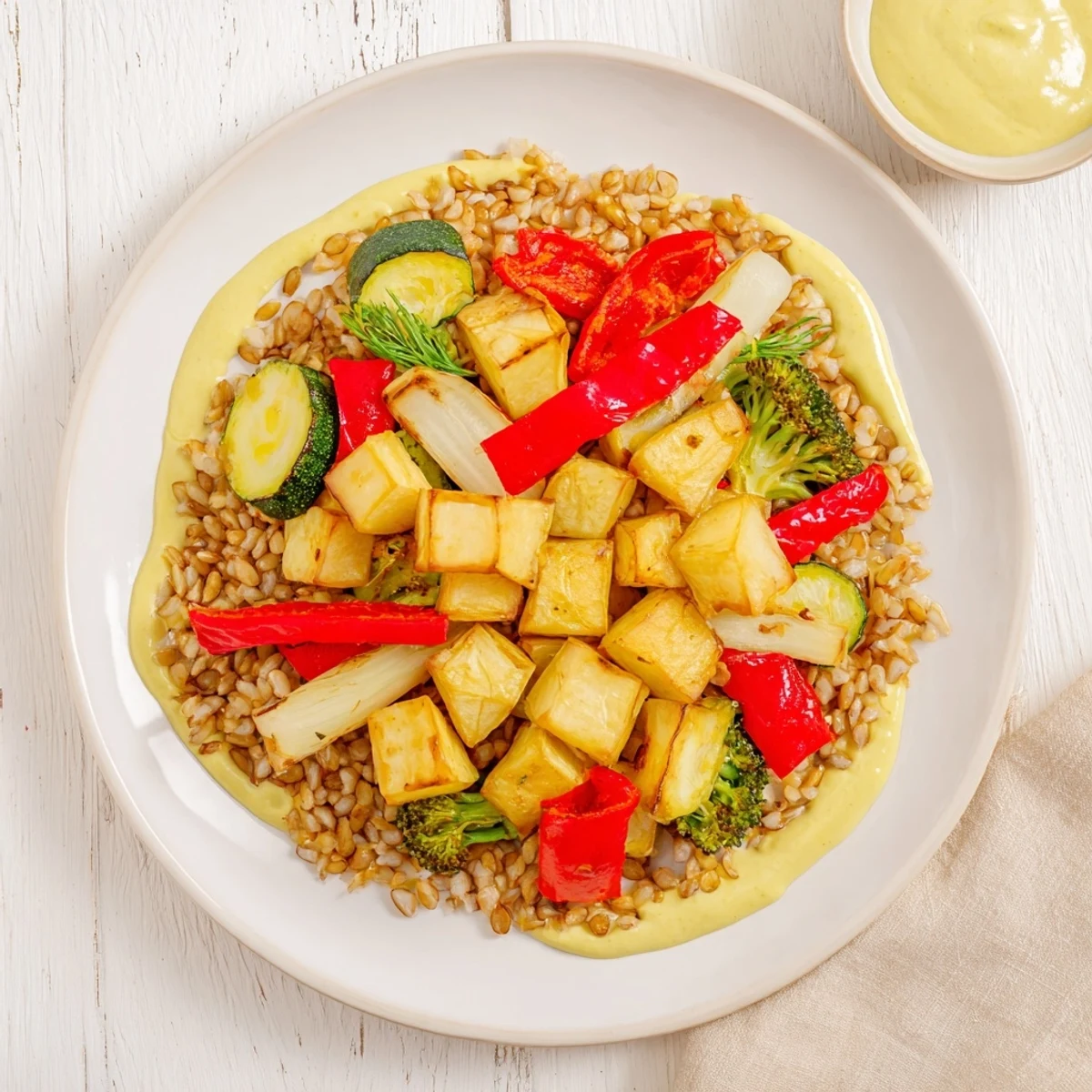 Steaming vegetables and fluffy farro combine in this vibrant Hearty Roasted Vegetable and Farro Grain Bowl.