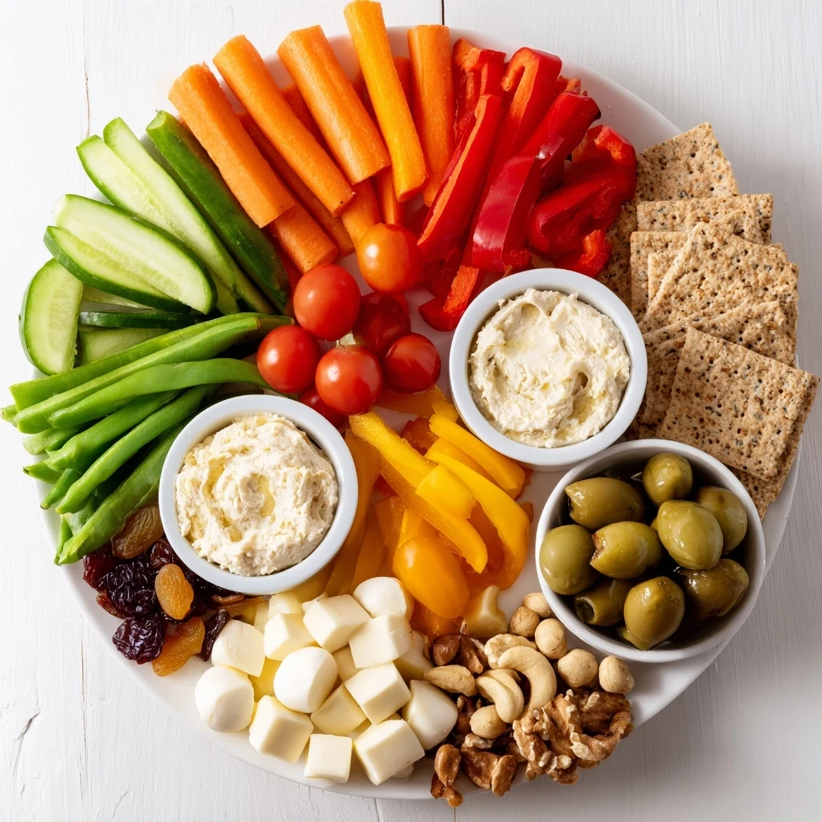 Colorful Veggie Snack Board – Adult Lunchable, a delicious spread of fresh veggies, cheese, and dips for snacking.