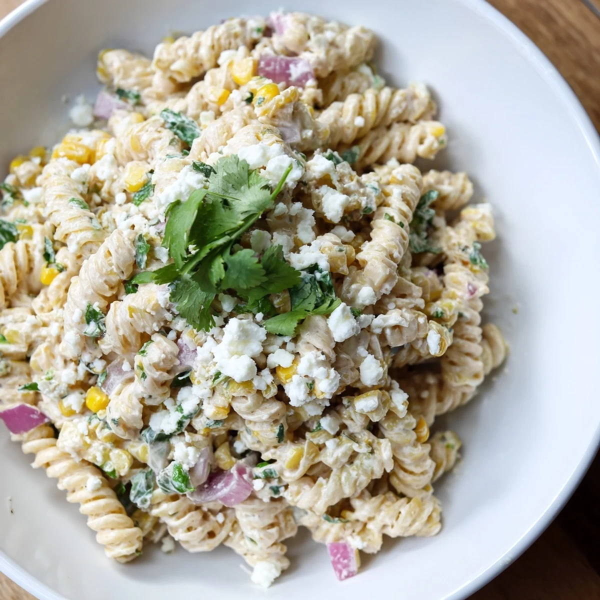 Creamy Street Corn Pasta Salad showcases vibrant charred corn and pasta, ready to be enjoyed!