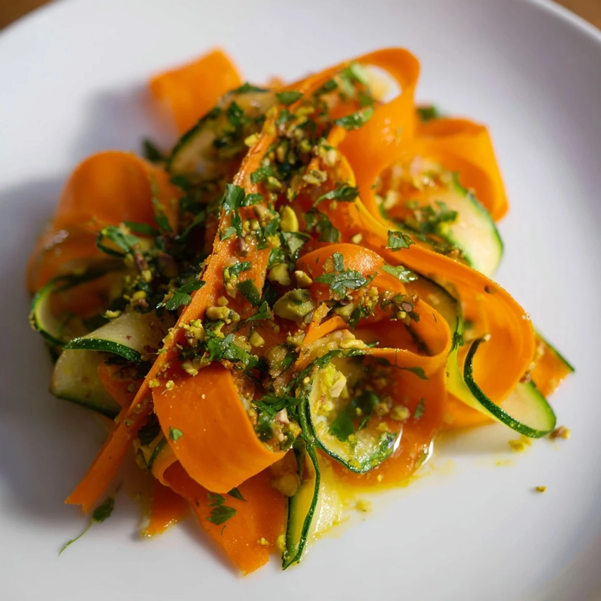 Fresh Citrus Carrot Ribbon Salad, brightly colored with orange and lemon, perfect for a vibrant side.