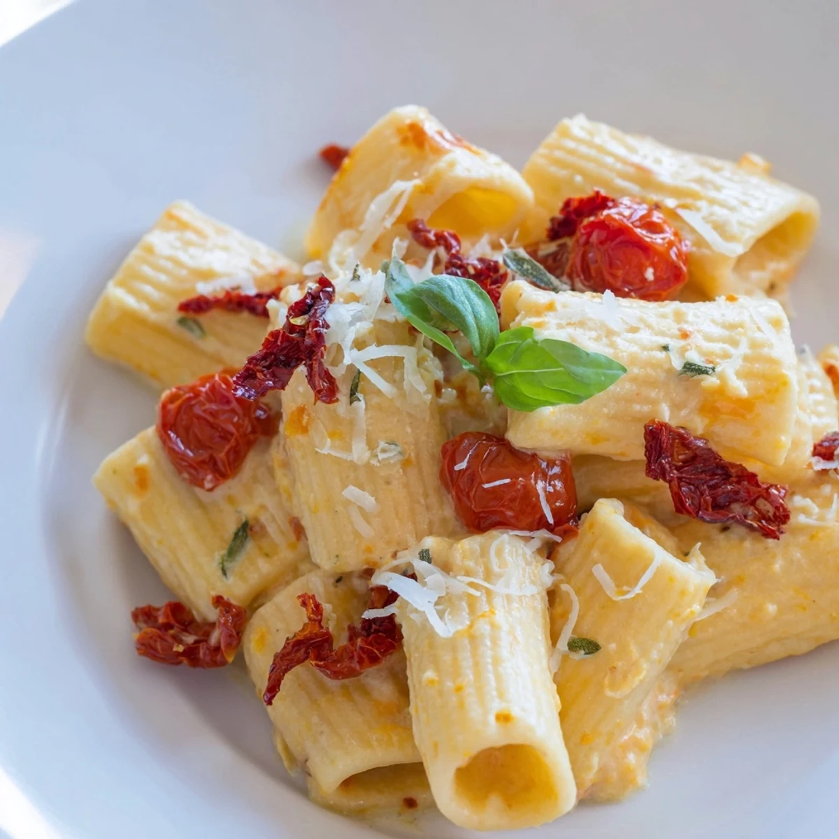 This delicious baked feta pasta recipe features soft feta cheese and sun-dried tomatoes melting together.