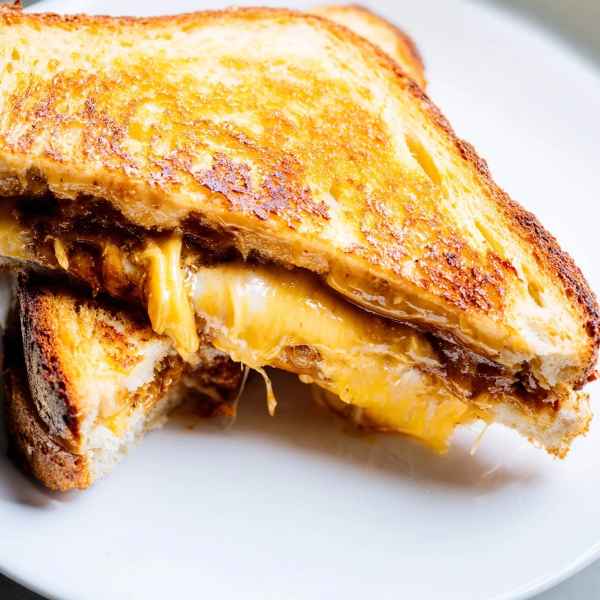 Honey Chipotle Butter Grilled Cheese oozing melted cheddar with lightly charred, golden sourdough bread.