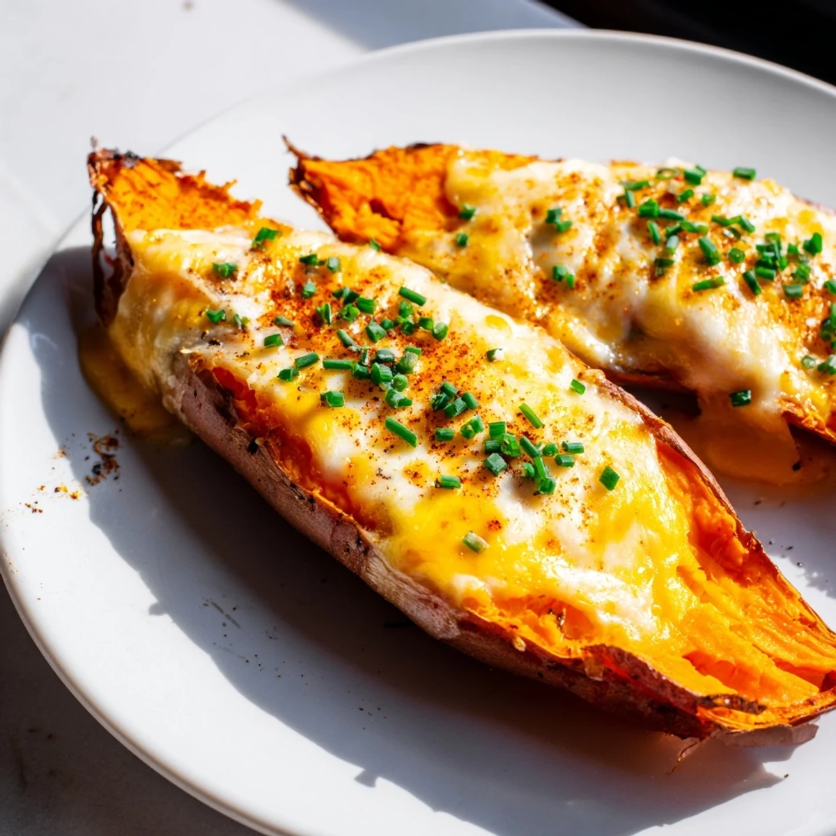 Melting cheese inside a fork-tender Sweet Potato & Cheese Whole Roast, ready for a comforting bite.