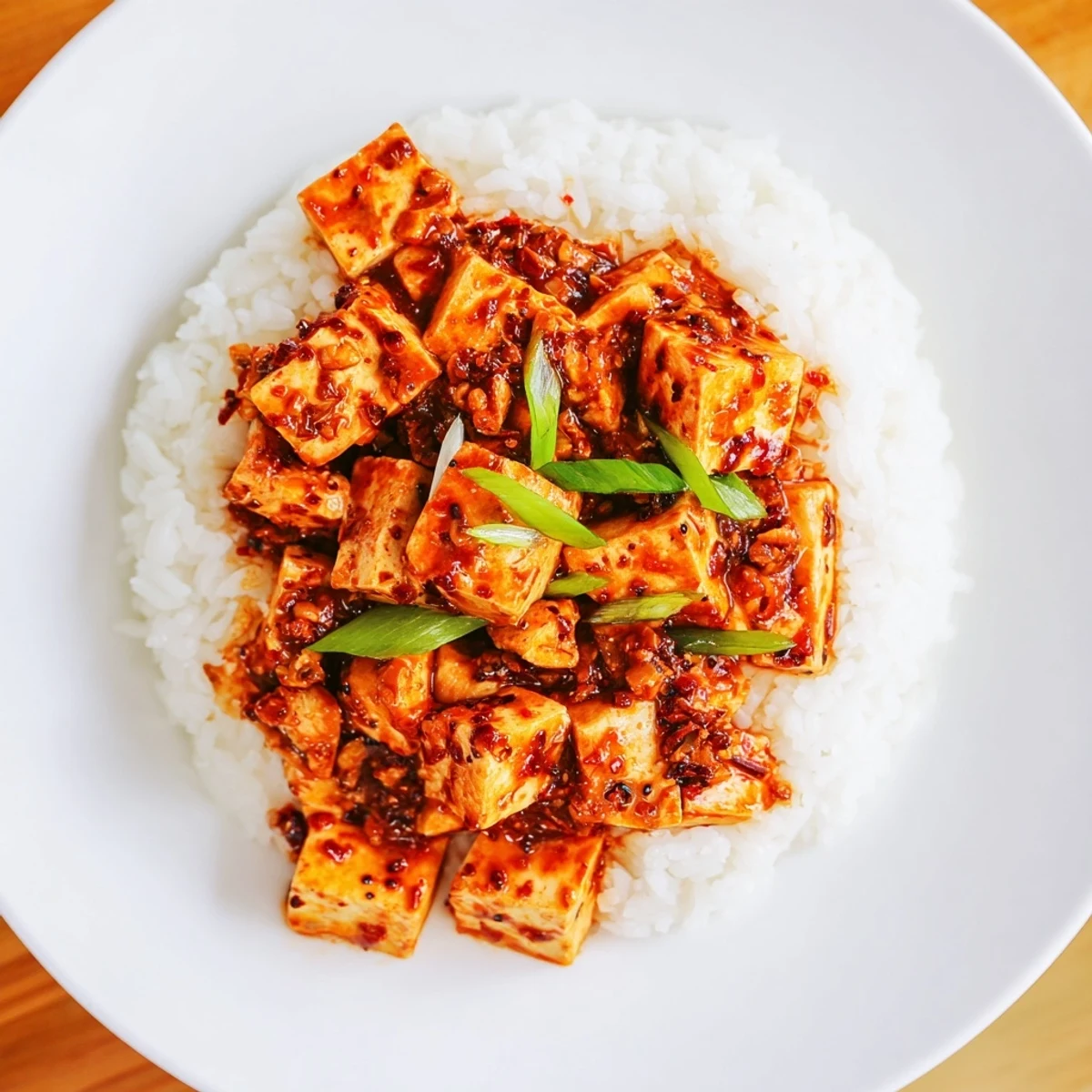 Sizzling Chinese Mapo Tofu in a wok, with tender tofu and a vibrant chili bean sauce, ready to serve.