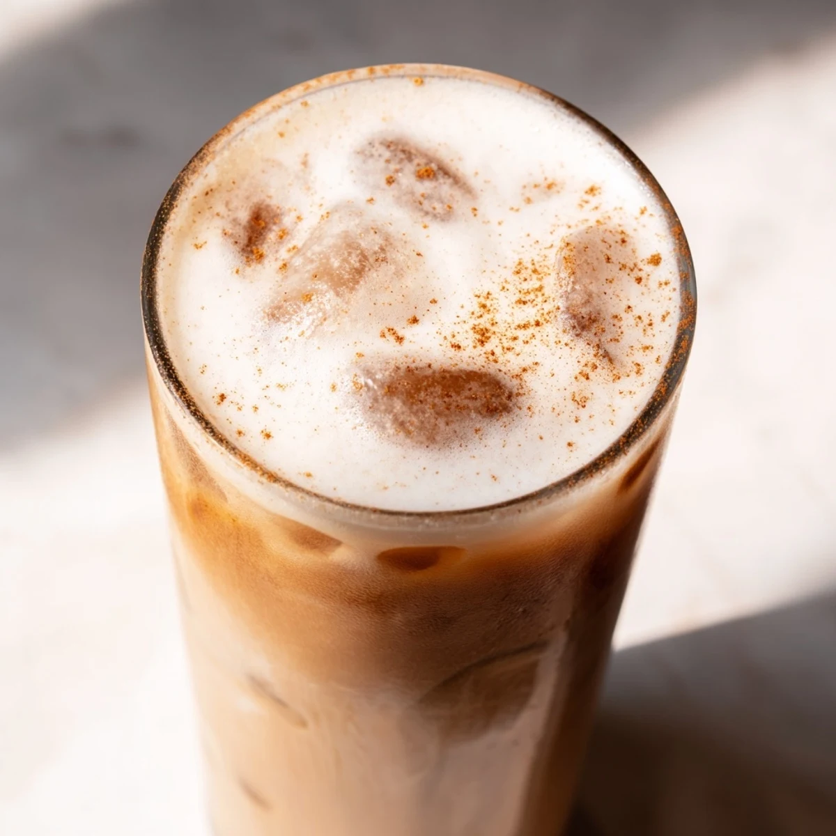 A close-up view highlights the amber iced chai tea and velvety white cold foam, perfect for serving alongside your favorite biscotti or cookies.
