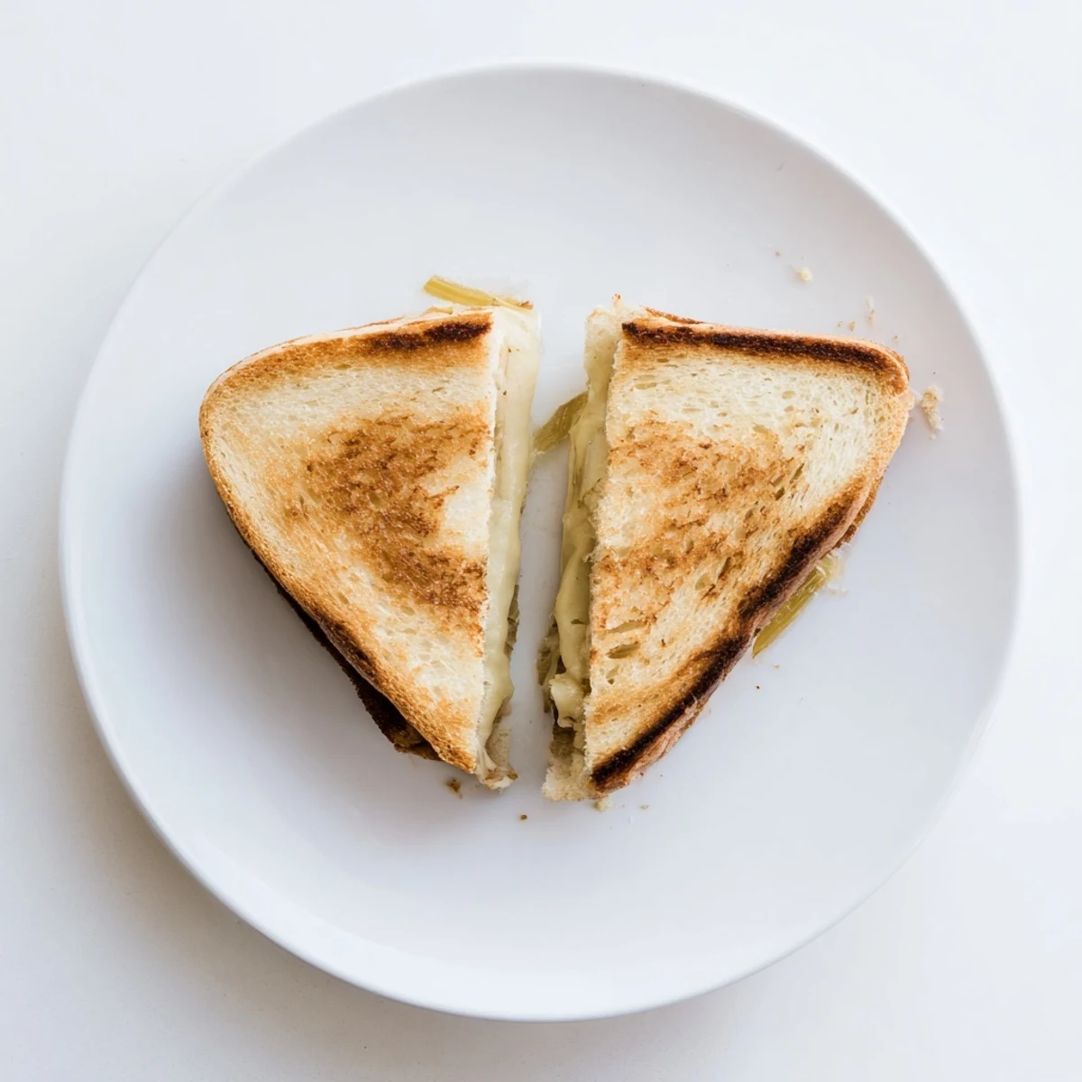 Savory Havarti & Caramelized Leek Grilled Cheese sandwich on sourdough, paired with a green salad for a cozy lunch.  