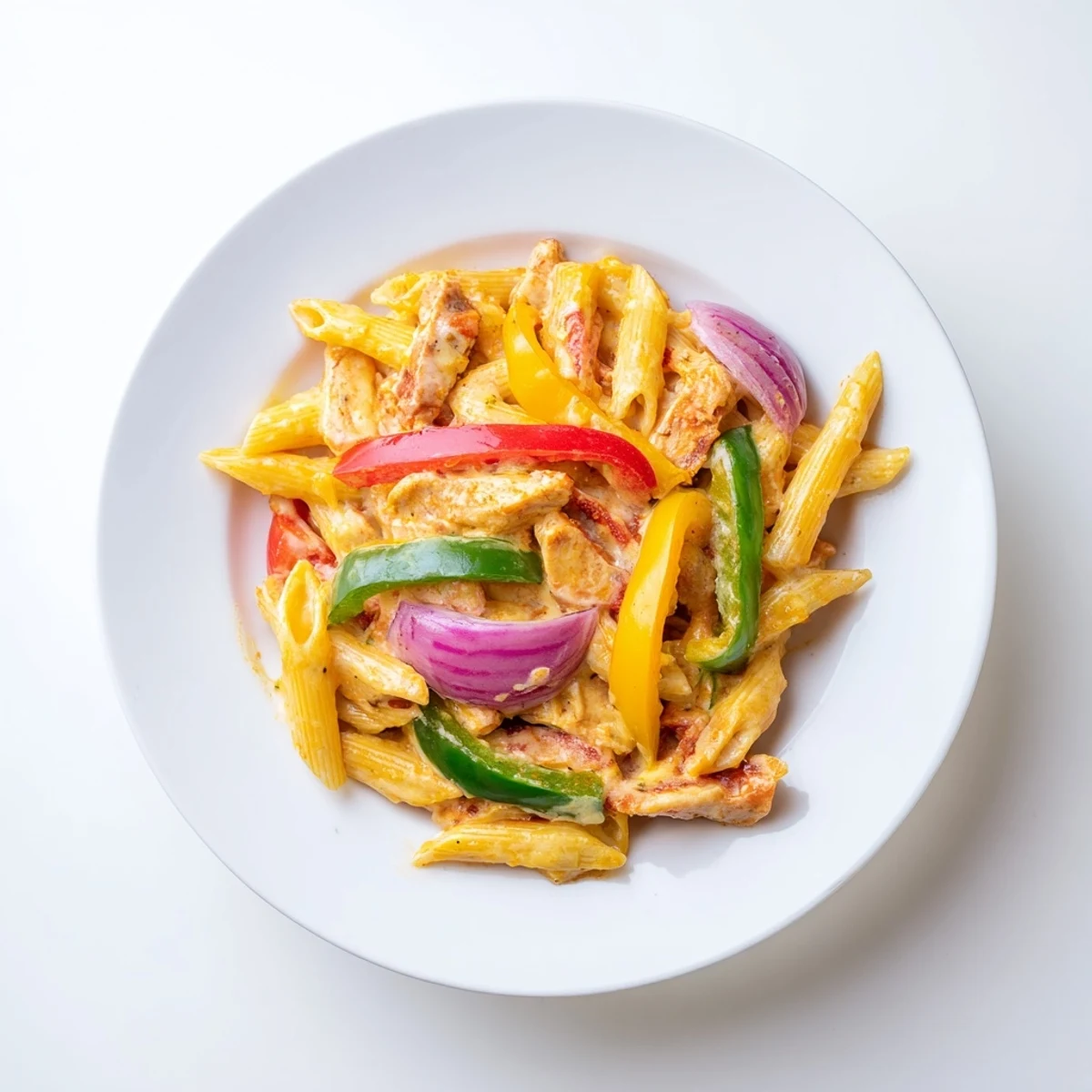 Spicy chicken and vibrant bell peppers tossed in penne for a Tex-Mex inspired skillet meal with lime and cilantro.