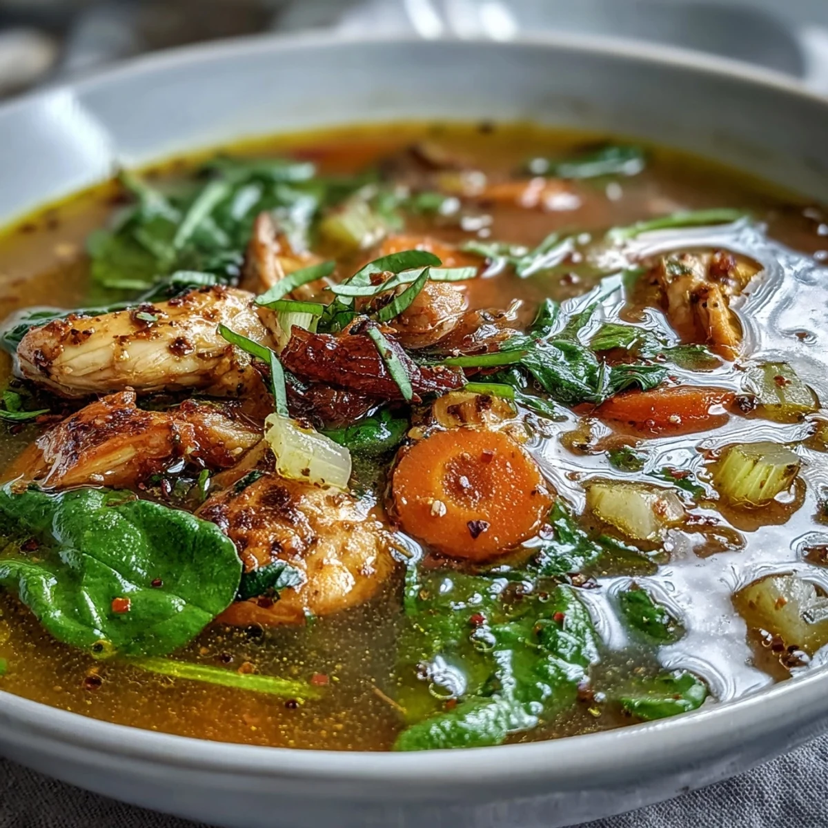 Bright yellow Turmeric Chicken Soup served in a ceramic mug, with a slice of crusty bread perfect for dipping.