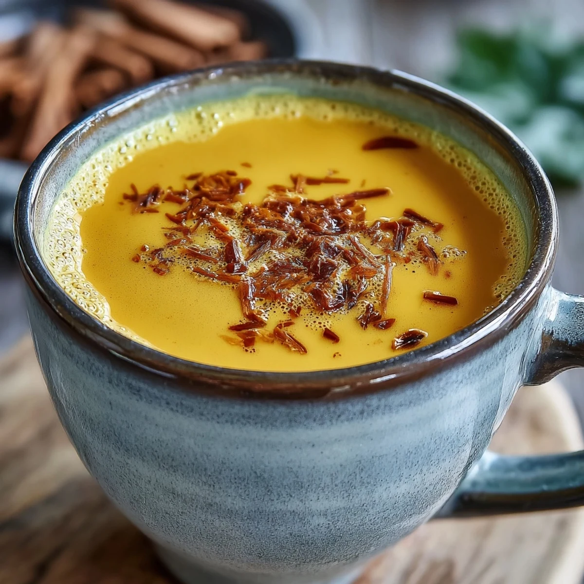 Enjoy this vibrant Turmeric and Ginger Golden Milk, ideal with cozy baked goods.
