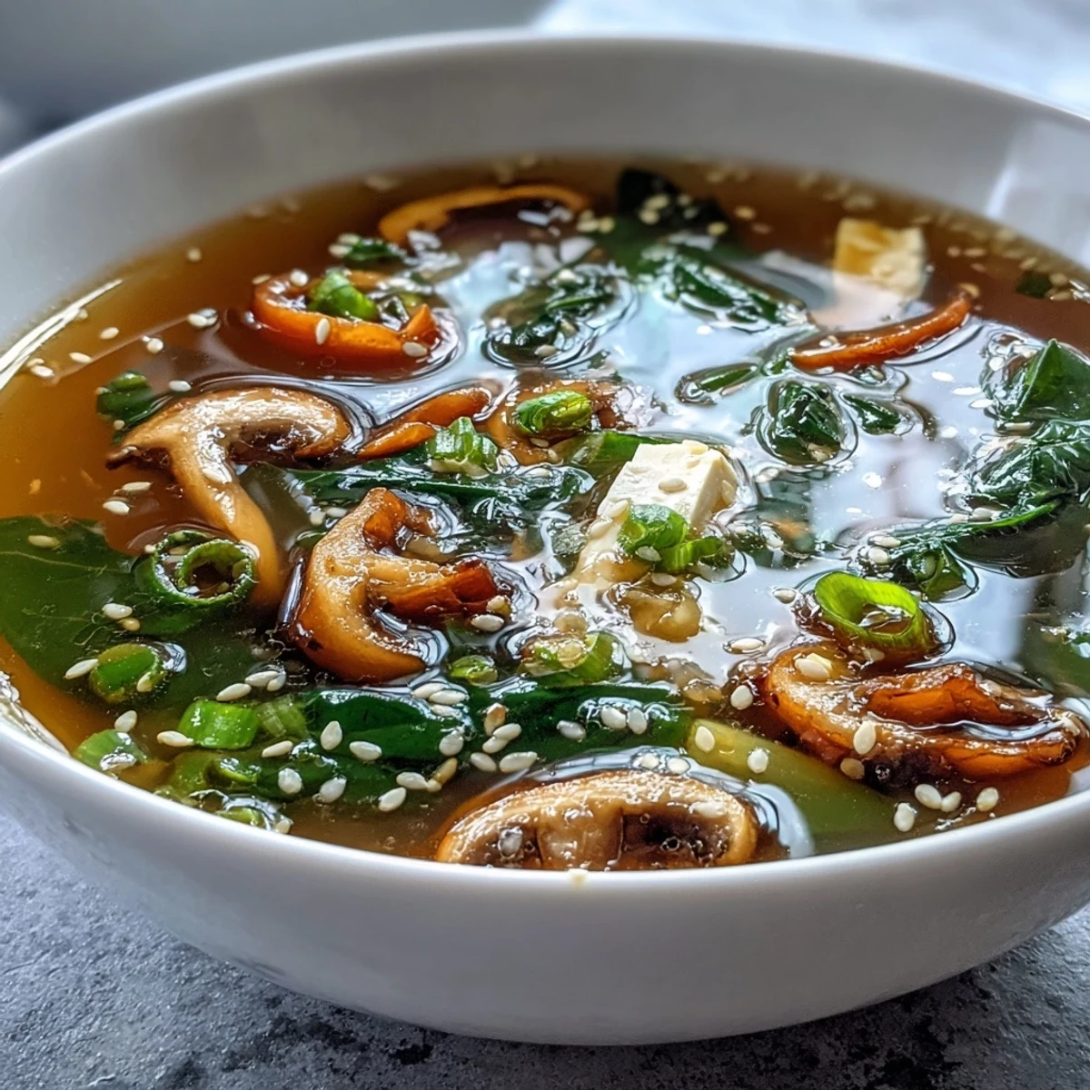 Ginger-Miso Winter Soup simmers in a pot, featuring tender napa cabbage, carrots, and shiitake mushrooms in a golden broth.