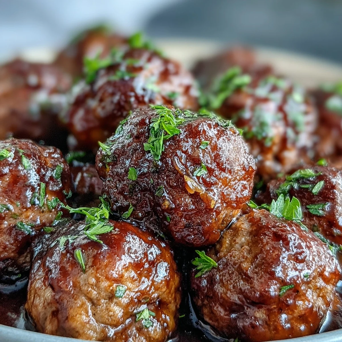 Tender beef meatballs with Slow Cooker Peach Glazed Meatballs served on toothpicks for a crowd-pleasing appetizer.
