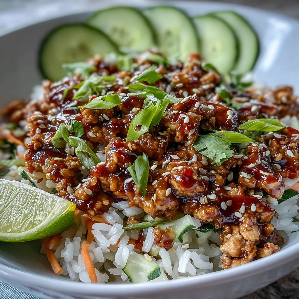 Hearty Bang Bang Ground Turkey Rice Bowls, a quick 40-minute weeknight dinner, served dairy-free with a spicy-sweet kick.