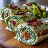 Fresh spinach pinwheel wraps with herb cream cheese, colorful veggies, and crisp textures for a delightful appetizer or snack.