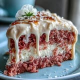 Decadent rosé velvet cake with creamy frosting and a luxurious edible gold drip decoration.