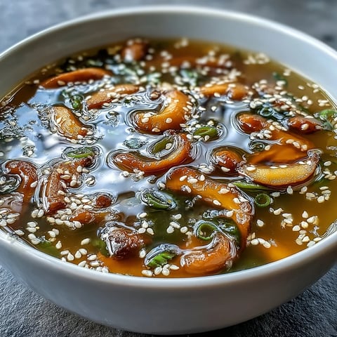 A steaming bowl of Ginger-Miso Winter Soup, garnished with toasted sesame seeds and fresh cilantro, rests beside a chopstick.
