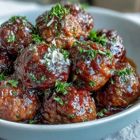 Slow Cooker Peach Glazed Meatballs glistening in a rich, sticky orange sauce in a black slow cooker.