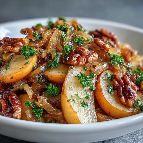 Caramelized apples and earthy sauerkraut sizzle together in a rustic skillet dish.
