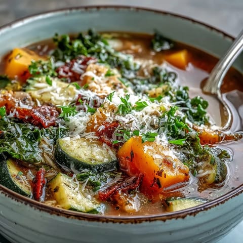 Hearty Winter Minestrone Soup simmering in a rustic pot with carrots and pasta, ready to serve.