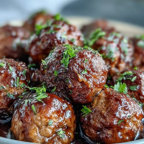 Tender beef meatballs with Slow Cooker Peach Glazed Meatballs served on toothpicks for a crowd-pleasing appetizer.