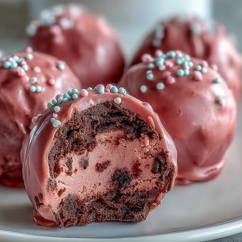 Festive Oreo Truffle Balls with pink candy coating, served on a platter for a sweet party treat.