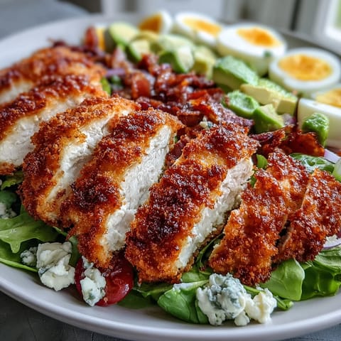 Freshly made Cobb salad topped with extra-crispy chicken, rich blue cheese crumbles, and a drizzle of tangy dressing.