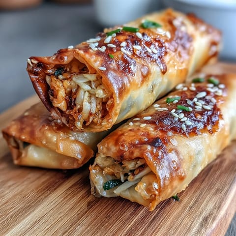 Crispy air-fried spring rolls stuffed with colorful vegetables, served with a vibrant sweet chili dipping sauce for a lighter appetizer.  