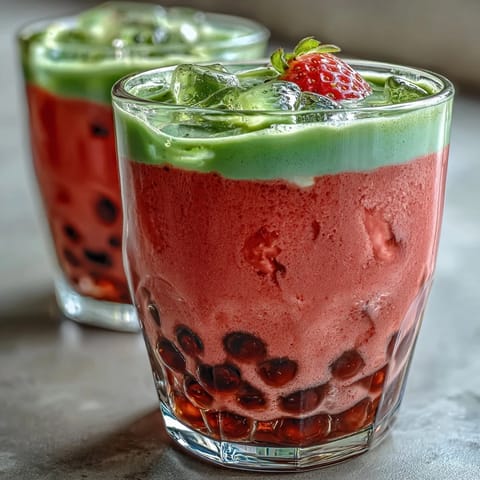 Strawberry Matcha Boba Drink