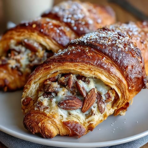 Flaky sourdough rolls bursting with rich almond cream, topped with crunchy sliced almonds and a dusting of powdered sugar.