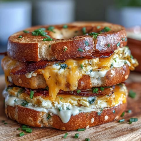 Protein bagels stuffed with fluffy eggs and melted cheddar make a hearty, satisfying breakfast.