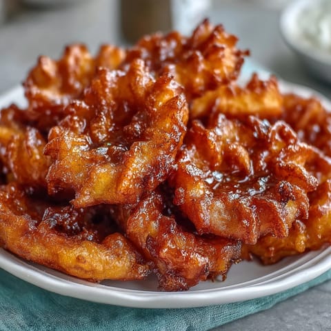 Golden dandelion fritters fried to crispy perfection, served with a creamy herb dipping sauce for a delightful appetizer.  