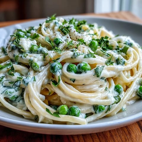 Vibrant pasta dish featuring ricotta, lemon zest, and peas, tossed with linguine for a light vegetarian meal.  