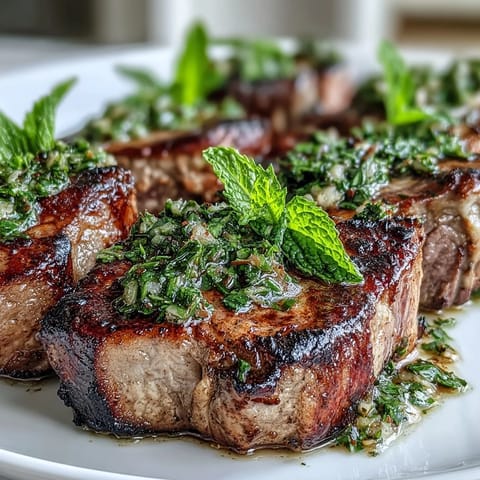Juicy grilled lamb chops topped with vibrant mint gremolata for a fresh, Mediterranean flavor.