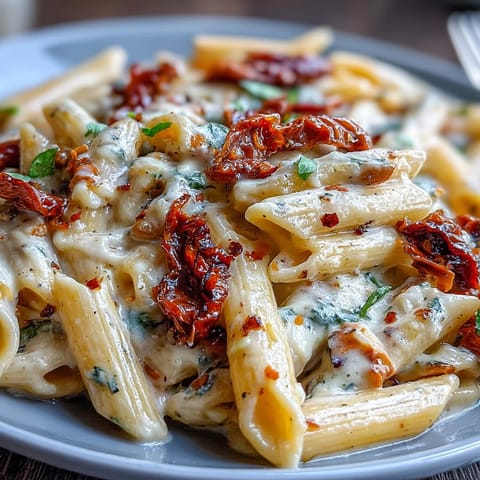 Vibrant Marry Me Pasta with sun-dried tomatoes, rich creamy sauce, and fresh basil garnish.