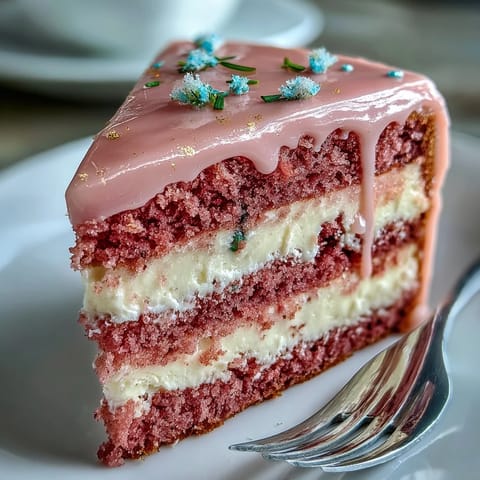 Elegant Bridal Shower Rosé Velvet Cake with shimmering gold drip.