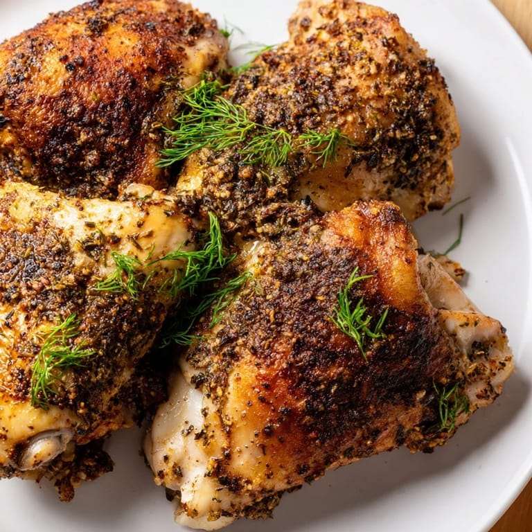 Tender pickle ranch chicken, coated in flavorful seasonings, beautifully presented with fresh dill.