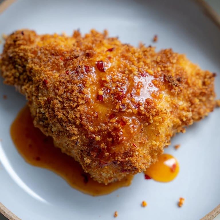 Perfectly fried or air-fried, juicy Hot Honey Crispy Chicken Thighs ready to be drizzled with sweet heat.