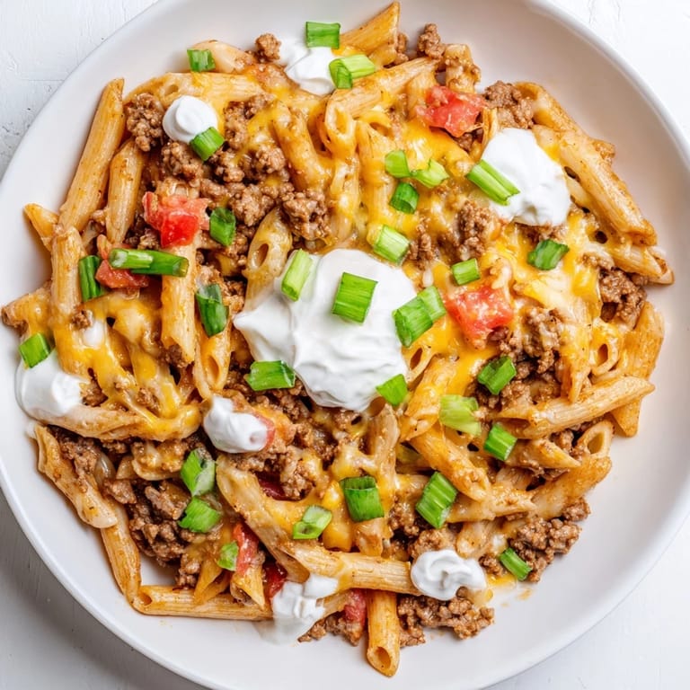 Sizzling One-Pot Taco Pasta offers a delicious blend of flavors, ready in just one pot.