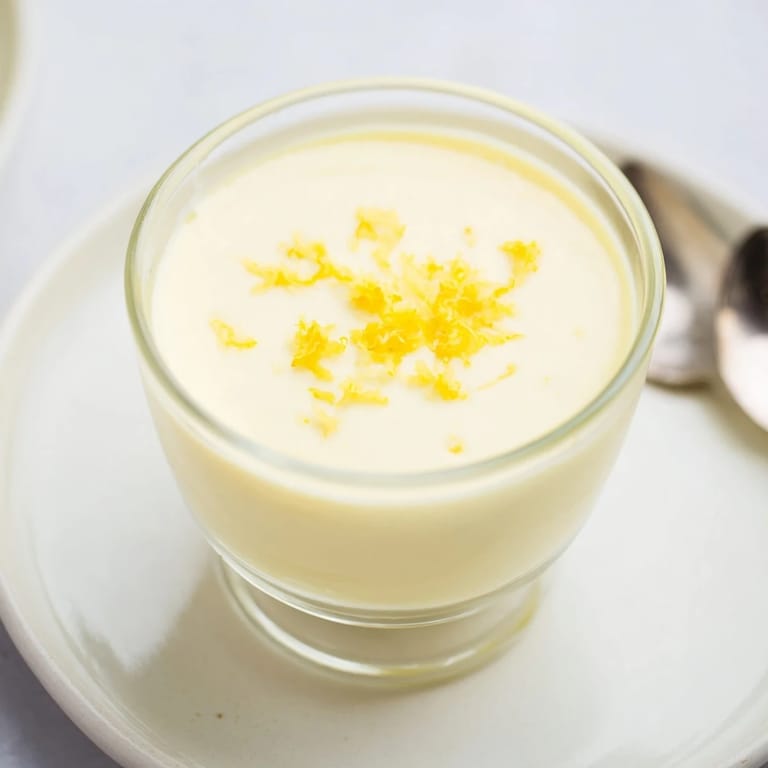 Cool, luxurious 3-Ingredient Lemon Posset, chilled until perfectly set in elegant serving glasses, ready to enjoy.