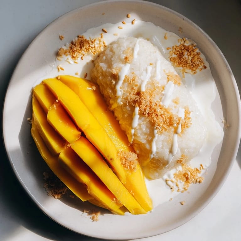 Savory and sweet Thai Mango Sticky Rice: a delightful image of the finished dessert, ready to serve.