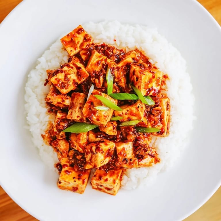 Sizzling Chinese Mapo Tofu in a wok, with tender tofu and a vibrant chili bean sauce, ready to serve.