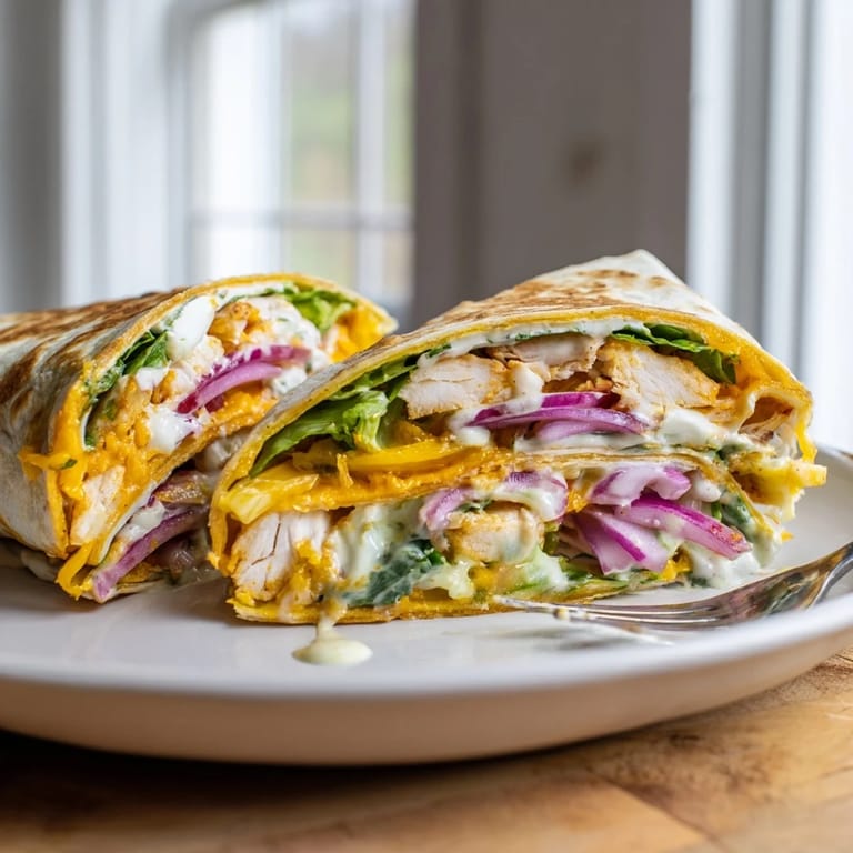 A golden-brown toasted Buffalo Ranch Chicken Wrap rests beside fresh celery sticks, capturing the classic spicy and tangy American lunch experience.