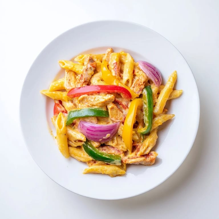 Spicy chicken and vibrant bell peppers tossed in penne for a Tex-Mex inspired skillet meal with lime and cilantro.