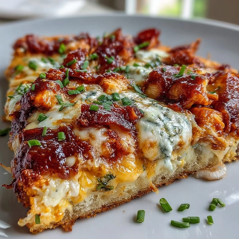 Freshly baked Buffalo Chicken Pizza garnished with chives and blue cheese crumbles, ready to be sliced for game day.