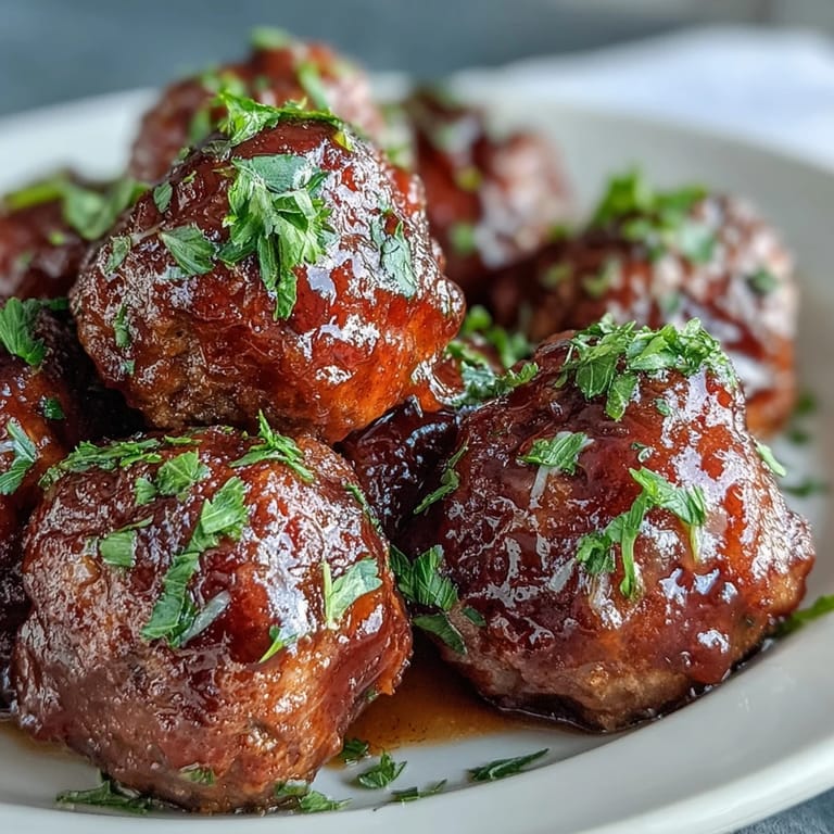 Sweet and tangy Slow Cooker Peach Glazed Meatballs over fluffy white rice with a sprinkle of green onions.