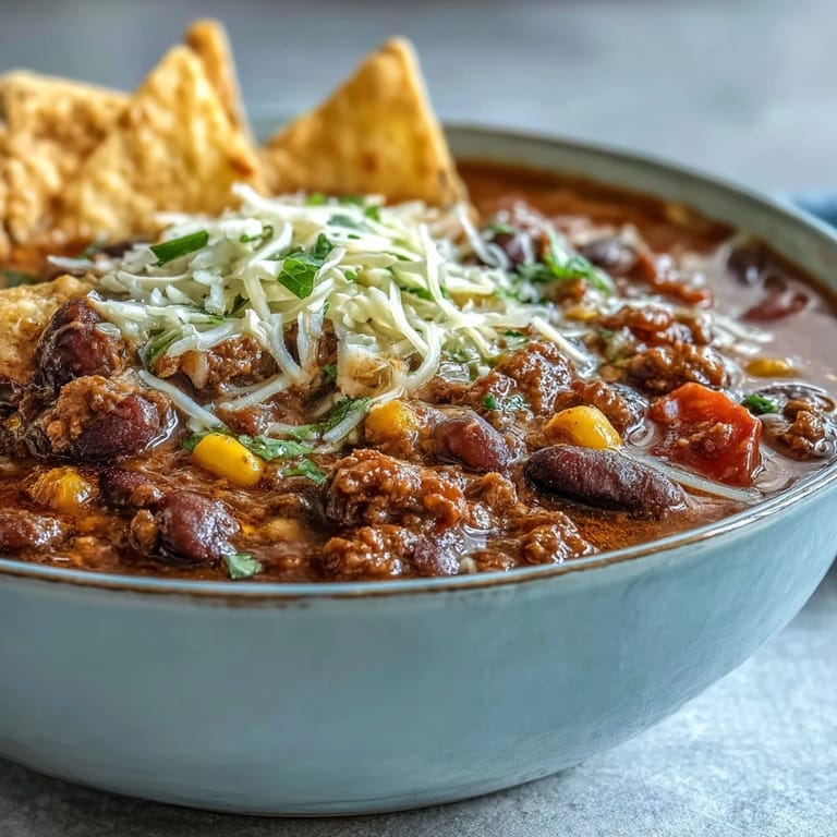 A steaming bowl of Taco Soup topped with fresh cilantro, jalapeños, and crunchy tortilla strips, ready to be enjoyed.