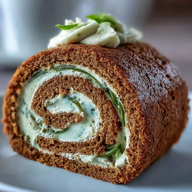 Warm-toned Hojicha Roll Cake on a rustic table, finished with a light dusting of hojicha powder for serving.