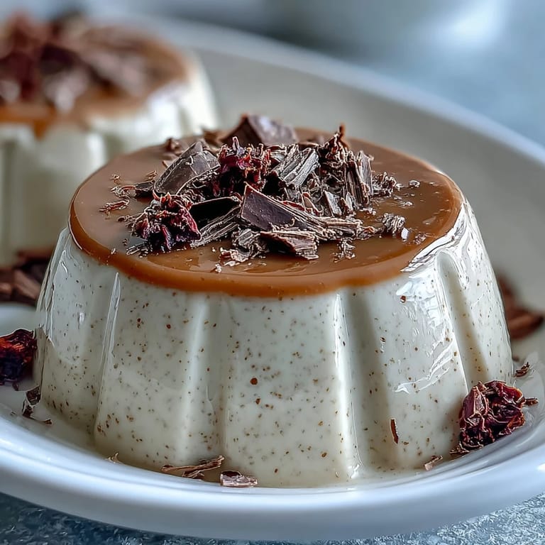 Velvety Hojicha Panna Cotta unmolded onto plates, topped with whipped cream and roasted nuts.